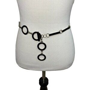 Unbranded Women's Fashion Belt Metal Black Gemstones Silver Toned Toggle Buckle